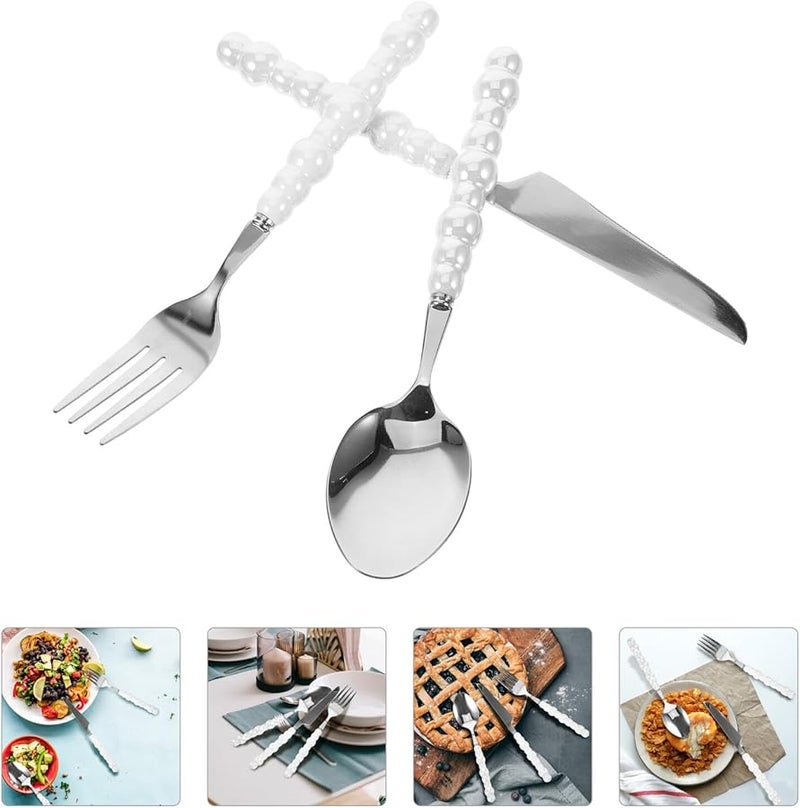 Stainless Steel Fork With White Pearl Handle Practical Elegant Tableware Easy To Clean - Image 3